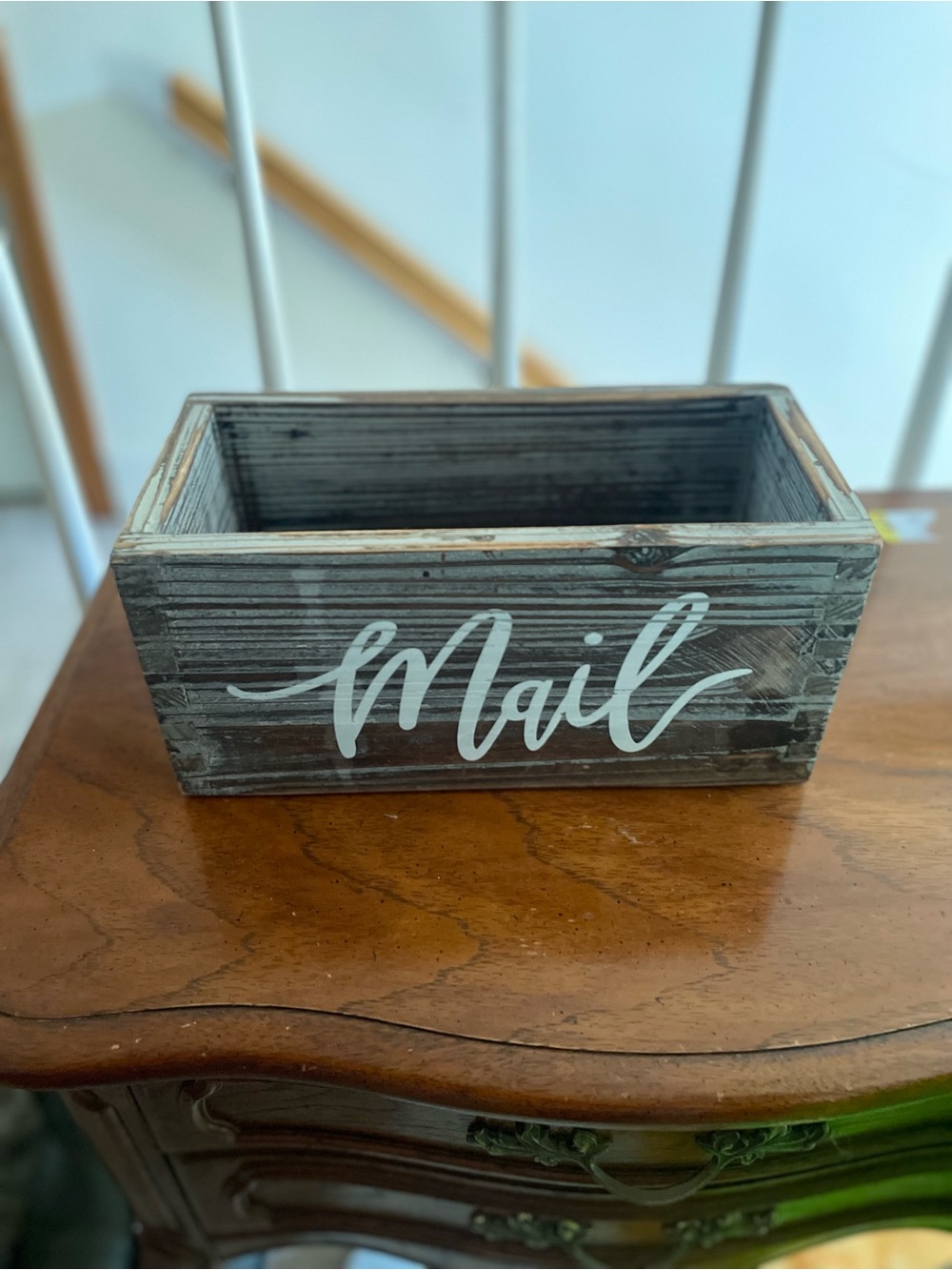 Wooden Mail Holder with White Script